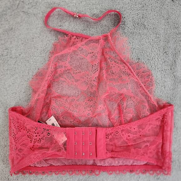 NEW Victoria's Secret Bralette 32D Pink Coral Very Sexy High Neck Lace Underwire - Picture 2 of 8